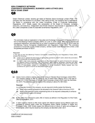 IQRA COMMERCE NETWORK
CORPORATE GOVERNANCE, BUSINESS LAWS & ETHICS (M 6)
MOCK EXAM. ICMAP
COMPILED BY SIR KHALID AZIZ
0300-2540827
Q8
Q9
Q10
KHALID
AZIZ
 