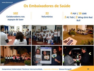 Compromisso| Solidariedade| Tolerância| Internacionalidade… Inspirando a Mudança! Dianova Portugal© 14
Os Embaixadores de ...