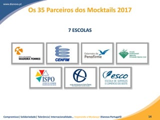 Compromisso| Solidariedade| Tolerância| Internacionalidade… Inspirando a Mudança! Dianova Portugal© 14
Os 35 Parceiros dos Mocktails 2017
7 ESCOLAS
 