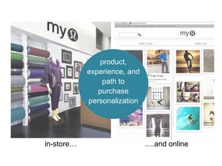 ….and onlinein-store…
product,
experience, and
path to
purchase
personalization
 