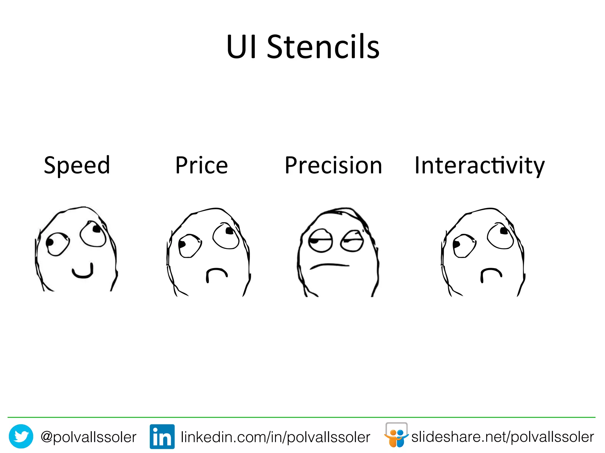 @polvallssoler! slideshare.net/polvallssoler!linkedin.com/in/polvallssoler!
UI	
  Stencils	
  
Speed	
   Price	
   Precision	
   Interac2vity	
  
 