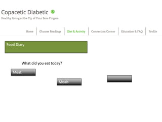 Meals
Meat
Food Diary
What did you eat today?
 