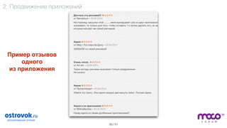 / 5150
Пример отзывов?
одного  
из приложения
2. Продвижение приложений
 