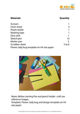 How to make Pretty Pencil and Pen Holder - Mocomi Kids | PDF