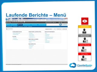 Laufende Berichte – Menü
Einzelhändler
Steuerberater
Territory Manager
Head Office
 