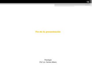 Fin de la presentación
Psicología
Prof. Lic. Carmen Albano
18
 