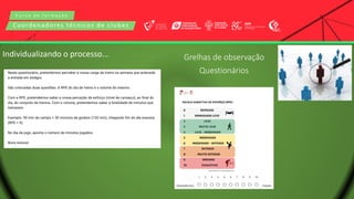 C u r s o d e f o r m a ç ã o
Coordenadores técnicos de clubes
Grelhas de observação
Questionários
Individualizando o processo...
 