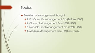 Comprehensive Evolution of Management Thought and Principles | PPTX