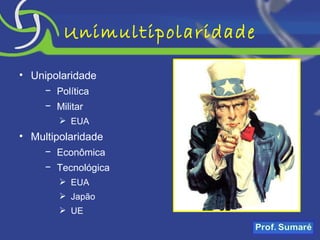 Unimultipolaridade Unipolaridade Política Militar EUA Multipolaridade Econômica Tecnológica EUA Japão UE 