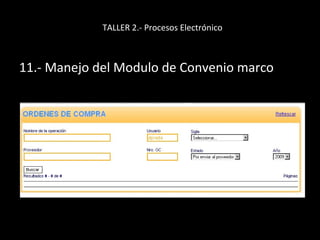 TALLER 2.- Procesos Electrónico
11.- Manejo del Modulo de Convenio marco
 