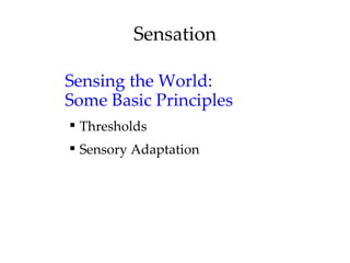Sensation

Sensing the World:
Some Basic Principles
 Thresholds
 Sensory Adaptation
 