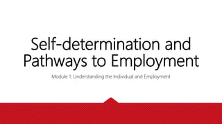 Self-determination and
Pathways to Employment
Module 1: Understanding the Individual and Employment
 