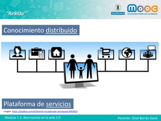 Imagen: https://pixabay.com/es/banner-encabezado-red-equipo-995563/
“ReSIDo”
/
Conocimiento distribuido
Plataforma de servicios
Ponente: Oriol Borrás GenéMódulo 1.1: Aterrizando en la web 2.0