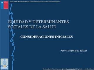 EQUIDAD Y DETERMINANTES SOCIALES DE LA SALUD CONSIDERACIONES INICIALES Pamela Bernales Baksai 
