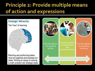 Provide options
for physical
actions
Provide options
for expression
and
communication
Provide options
for executive
functions
 