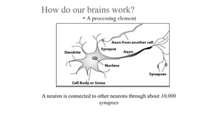 How do our brains work?
 A processing element
A neuron is connected to other neurons through about 10,000
synapses
 