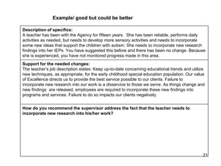 Example/ good but could be better   How do you recommend the supervisor address the fact that the teacher needs to incorpo...