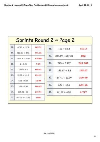 Module 4 Lesson 28 Two­Step Problems—All Operations.notebook
8
April 22, 2015
Mar 23­3:08 PM
Sprints Round 2 ~ Page 2
 