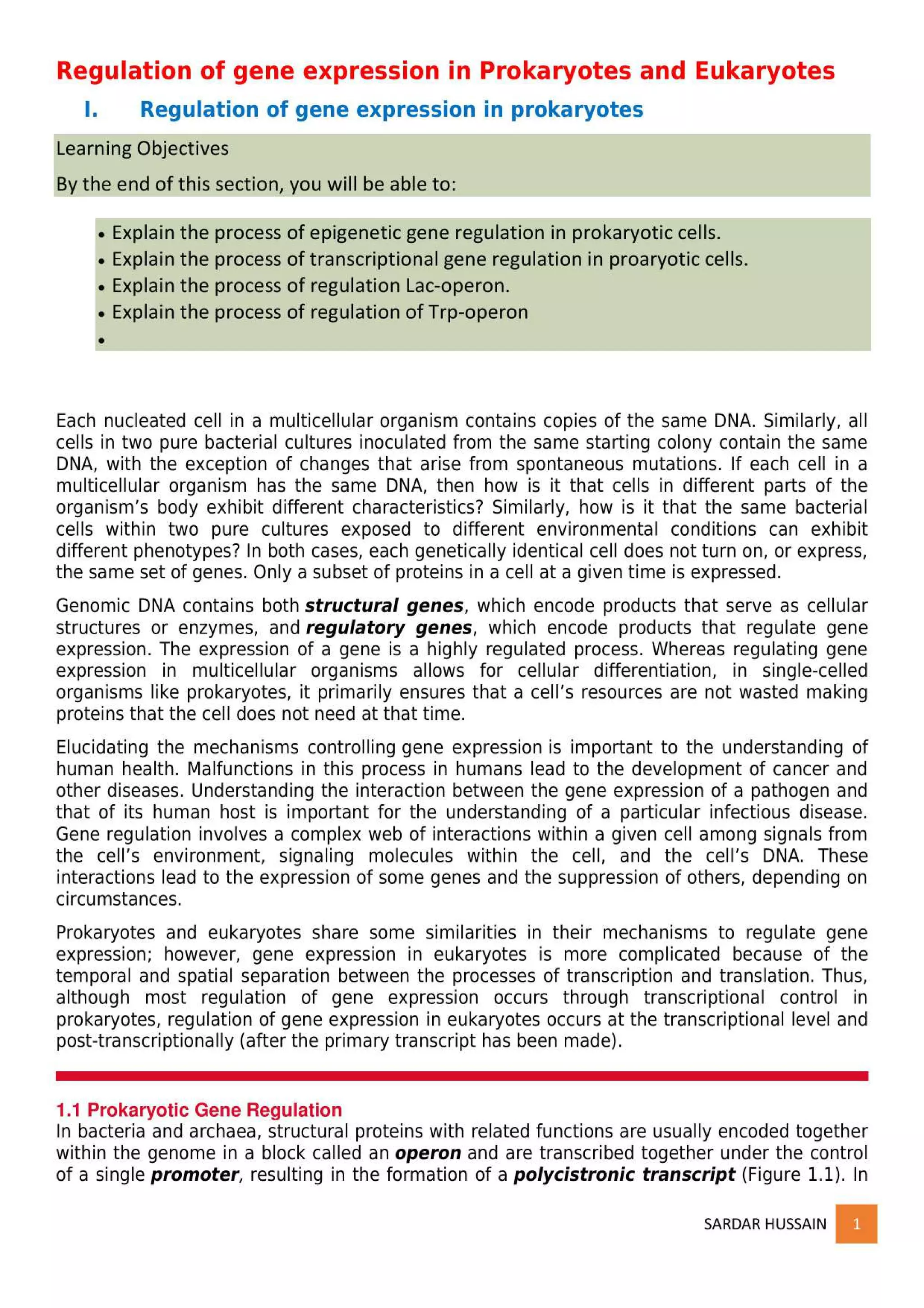 regulation of gene expression - part 1 | PDF