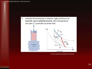 133
http://www.slideshare.net/dougbr/05-termodinamica
J Transformações Térmicas. Ciclo de Carnot.
 