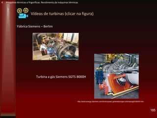 185
Fábrica Siemens – Berlim
Turbina a gás Siemens SGT5-8000H
Vídeos de turbinas (clicar na figura)
http://www.energy.siemens.com/br/en/power-generation/gas-turbines/sgt5-8000h.htm
K Máquinas térmicas e frigoríficas. Rendimento de máquinas térmicas
 