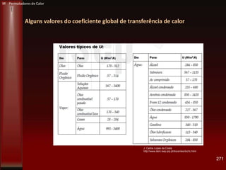 Alguns valores do coeficiente global de transferência de calor
271
J. Carlos Lopes da Costa
http://www.dem.isep.ipp.pt/docentes/loc/tc.html
M Permutadores de Calor
 