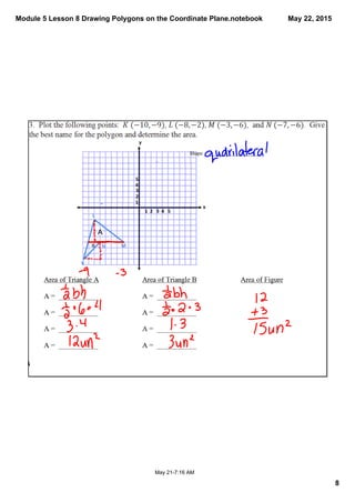 Module 5 Lesson 8 Drawing Polygons on the Coordinate Plane.notebook
8
May 22, 2015
May 21­7:16 AM
A
B
Shape ______________________
 