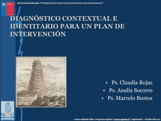 Diagnóstico contextual e identitario para un plan de intervención Ps. Claudia Rojas Ps. Analia Socorro Ps. Marcelo Bustos 