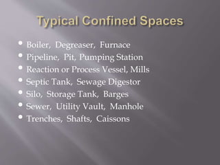 • Boiler, Degreaser, Furnace
• Pipeline, Pit, Pumping Station
• Reaction or Process Vessel, Mills
• Septic Tank, Sewage Digestor
• Silo, Storage Tank, Barges
• Sewer, Utility Vault, Manhole
• Trenches, Shafts, Caissons
 