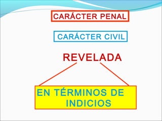 EN TÉRMINOS DE
INDICIOS
REVELADA
CARÁCTER PENAL
CARÁCTER CIVIL
 