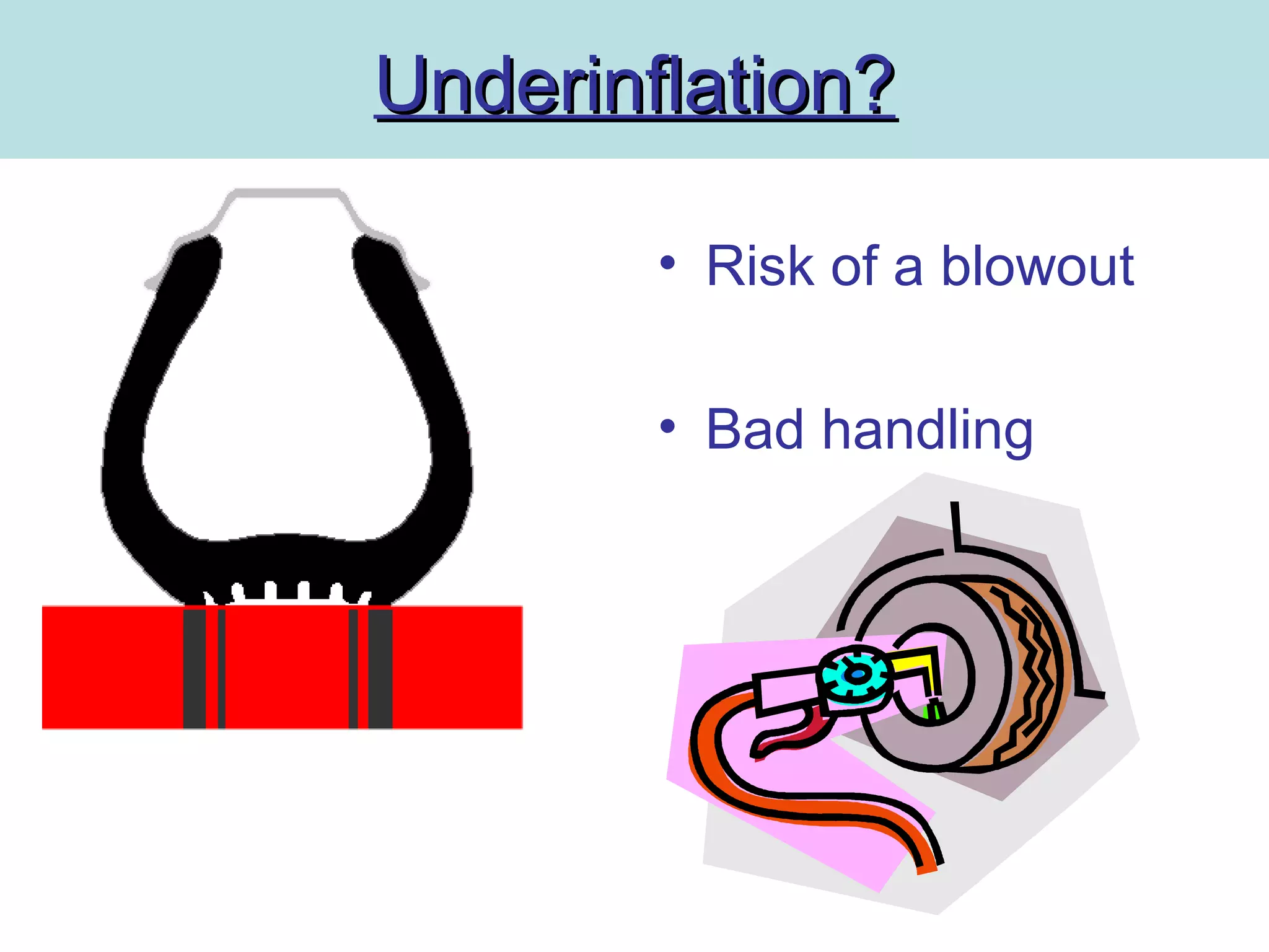 Underinflation?Underinflation?
• Risk of a blowout
• Bad handling
 