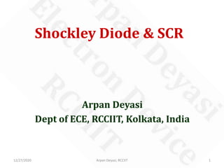 Shockley Diode & SCR
Arpan Deyasi
Dept of ECE, RCCIIT, Kolkata, India
12/27/2020 1Arpan Deyasi, RCCIIT
 