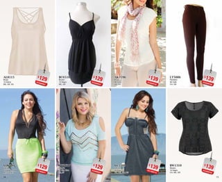 1514
$129PC5809081
AL8115
Blusa
15 Arena
ME, GR, XG
$129PC7909071
VD6481
Vestido
81 Verde Limon
ME, GR, XG
$139PC5609722
AK3596
Blusa
96 Ivory
GR, XG
$139PC1309713
VC5509
Vestido
09 Marino
CH, ME, GR, XG
$129PC5809047
BC6510
Blusón
10 Negro
ME, GR
$129PC0009031
BW2627
Blusón
27 Sky Blue
32, 36
$139PC6509788
LT5006
Pantalón
06 Café
CH, GR
$139PC3309762
BW1310
Blusón
10 Negro
CH, ME, GR
 