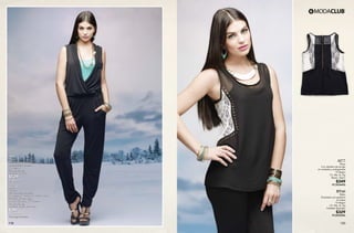 119 120
AI77
Blusa
Con detalles de encaje
en costados y estoperoles
10 Negro
Ch, Me, Gr, Xg
Rayón, Nylon
$349
PC3924490
RT60
Malla
Entubado con pedrería
en bajos
10 Negro
Ch, Me, Gr, Xg
Poliéster Spandex
$329
PC2023046
SD07
Palazzo
Sin mangas, con cruce
en delantero, forrado
10 Negro
Ch, Me, Gr, Xg
Poliéster Elastano
$529
PC4437011
CC31
Playera
Con tirantes ajustables
10 Negro, 01 Blanco, 24 Verde Menta,
37 Khaki, 08 Azul Rey,
44 Rojo Granada, 29 Grosella
Ch, Me, Gr, Xg
Poliéster, Rayón, Spandex
$ 99
PC1206971
(Catálogo Básicos)
 