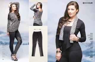 123 124
ZF24
Ensamble
Solapa de animal
print, manga larga
10 Negro
Ch, Me, Gr, Xg
Rayón Elastano
$249
PC2017406
CC31
Playera
Con tirantes ajustables
10 Negro, 01 Blanco, 24 Verde Menta,
37 Khaki, 08 Azul Rey,
44 Rojo Granada, 29 Grosella
Ch, Me, Gr, Xg
Poliéster, Rayón, Spandex
$ 99
PC1206971
(Catálogo Básicos)
RT60
Malla
Entubado con pedrería
en bajos
10 Negro
Ch, Me, Gr, Xg
Poliéster Spandex
$329
PC2023046
GF55
Sweater
Detalles de poli piel
en hombros
46 Negro Jaspe
Ut, Gr
Poliéster
$499
PC0134917
RT61
Malla
Entubada con cortes
10 Negro
Ch, Me, Gr, Xg
Poliéster Elastano
$299
PC9820903
 