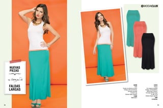 QS08

Falda
Forrada, con elastico en cintura
10 Negro, 48 Coral Profundo,
60 Verde Esmeralda
Ch, Me, Gr, Xg
Poliéster, Rayón, Spandex

$189

PC0113271

59

CD43

Playera
Con resaque en espalda
10 Negro, 24 Verde Menta,
08 Azul Rey, 01 Blanco,
42 Sorbet, 82 Plata Jaspe
Ch, Me, Gr, Xg
Poliéster, Rayón, Spandex

$99

PC4906982 

60

 