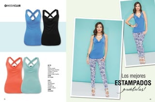 BC70

Blusa
Tirantes cruzados
56 Azul Francia, 42 Sorbet,
10 Negro, 27 Sky Blue
Ch, Me, Gr, Xg
Poliéster, Rayón, Spandex

$149

PC1110430

LT67

Pantalón
Tela estampada
09 Marino
Ch, Me, Gr, Xg
Poliéster, Elastano

$299

PC2420969

79

80

 