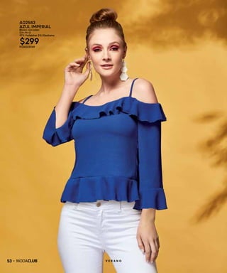 53 V E R A N O
A02583
AZUL IMPERIAL
Blusa con olan
CH-M-G
97% Poliéster 3% Elastano
$299PC6023069
 
