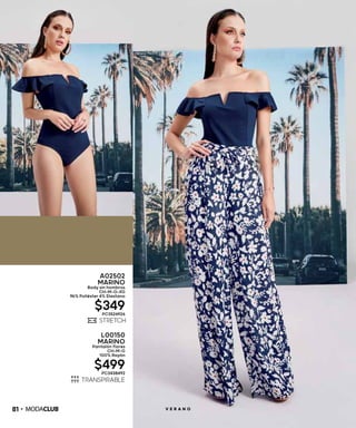 81 V E R A N O
A02502
MARINO
Body sin hombros
CH-M-G-XG
96% Poliéster 4% Elastano
$349PC3526926
L00150
MARINO
Pantalón flores
CH-M-G
100% Rayón
$499PC3438492
 