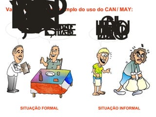 Vamos ver um outro exemplo do uso do CAN / MAY: SITUAÇÃO FORMAL SITUAÇÃO INFORMAL 