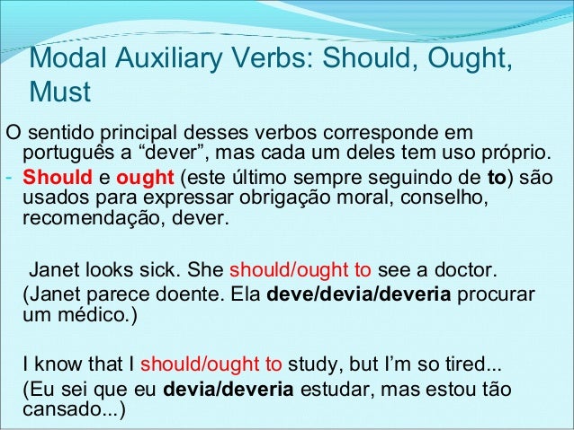 Modal auxiliary verbs should ought must Modal auxiliary verbs should ought must