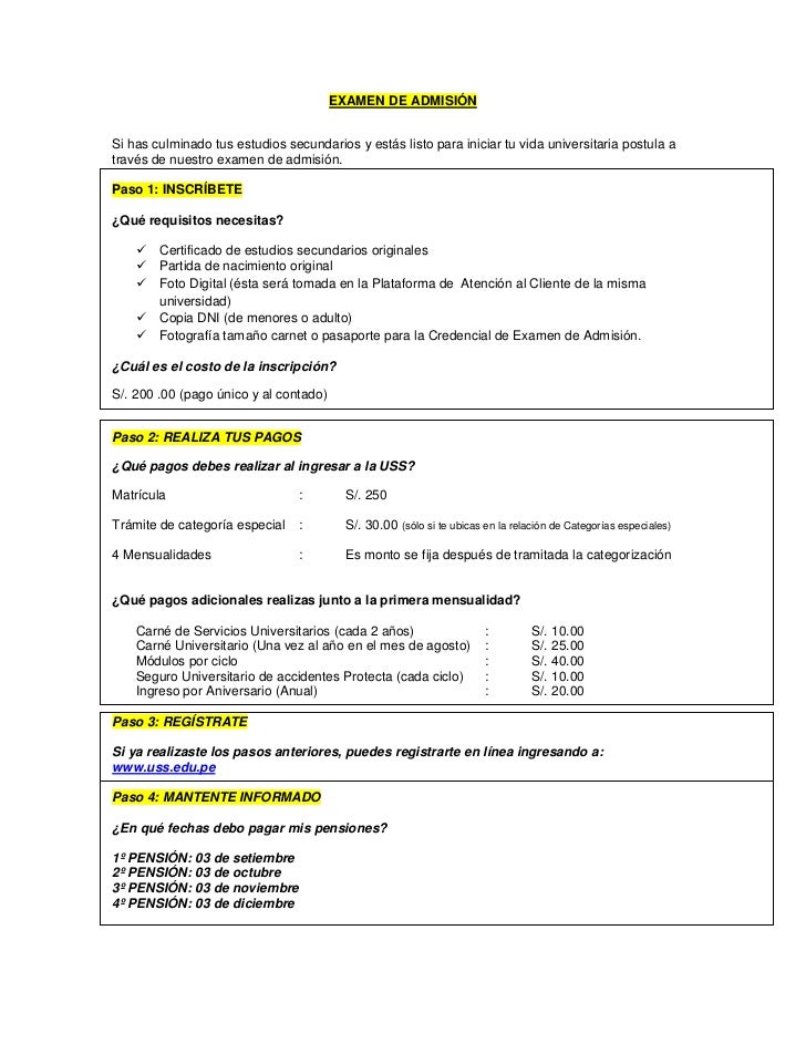 Modalidades de Ingreso a la USS