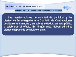 LEY DE CONTRATACIONES PÚBLICAS ENTREGA DE LA MANIFESTACIÓN DE VOLUNTAD Y OFERTAS  