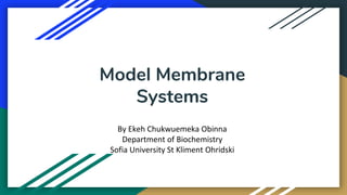 Model Membrane
Systems
By Ekeh Chukwuemeka Obinna
Department of Biochemistry
Sofia University St Kliment Ohridski
 