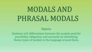 MODALS AND
PHRASAL MODALS
 