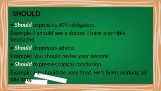 Modals used in sentences and phrases like should and must | PPTX