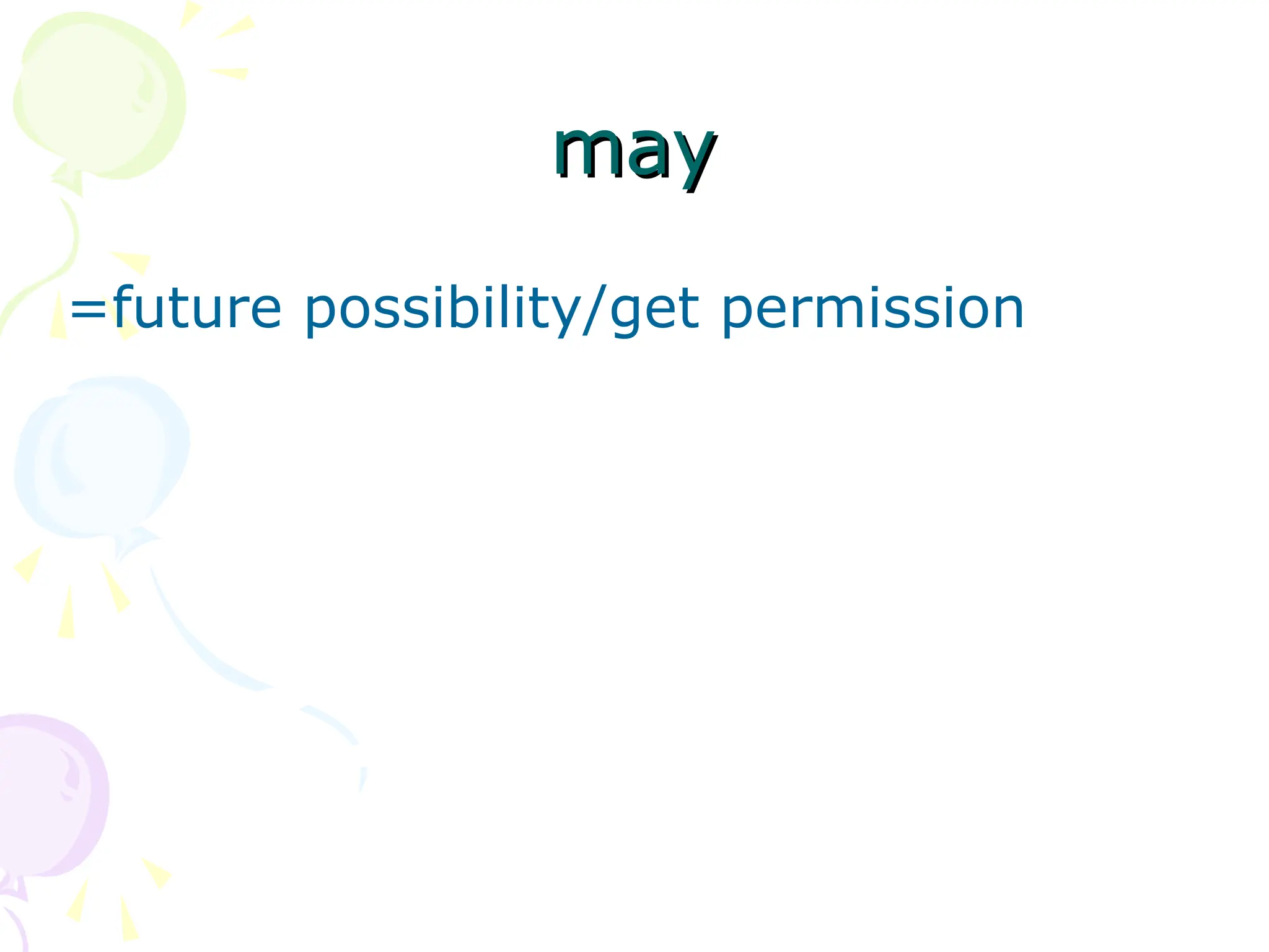 may
may
=future possibility/get permission
 