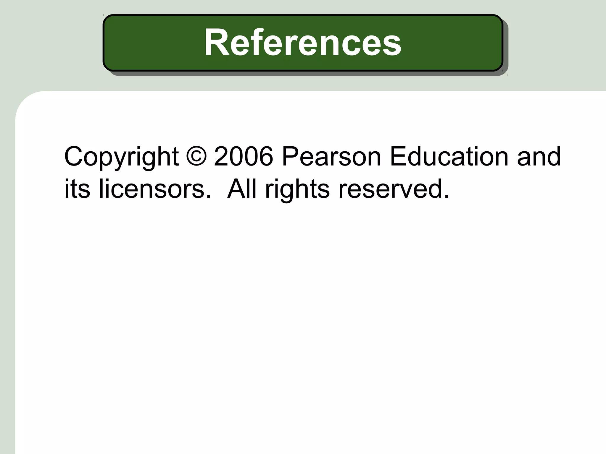 References
Copyright © 2006 Pearson Education and
its licensors. All rights reserved.

 
