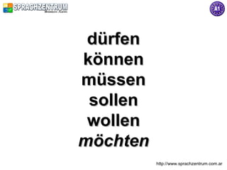 http://www.sprachzentrum.com.ar
dürfendürfen
könnenkönnen
müssenmüssen
sollensollen
wollenwollen
möchtenmöchten
 