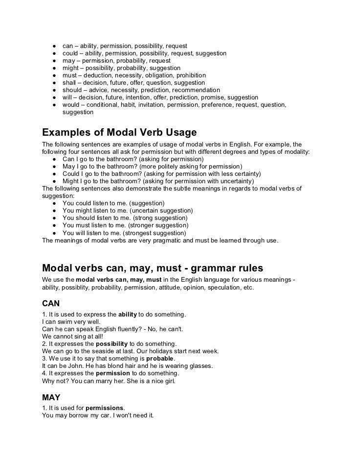 request of example verb Modal verbs